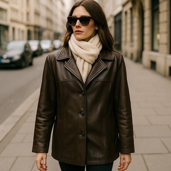 Siena Genuine Leather Jacket Chocolate Brown XL Button Front Mid-Length Coat - Picture 1 of 11